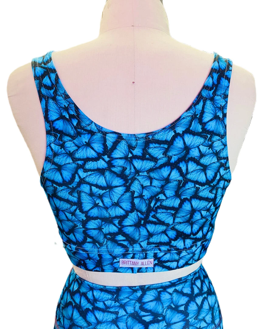 Brittany Allen BRAS Blue Butterfly Scoop Neck Sports Bra 2 Brittany Allen BRAS Blue Butterfly Scoop Neck Sports Bra