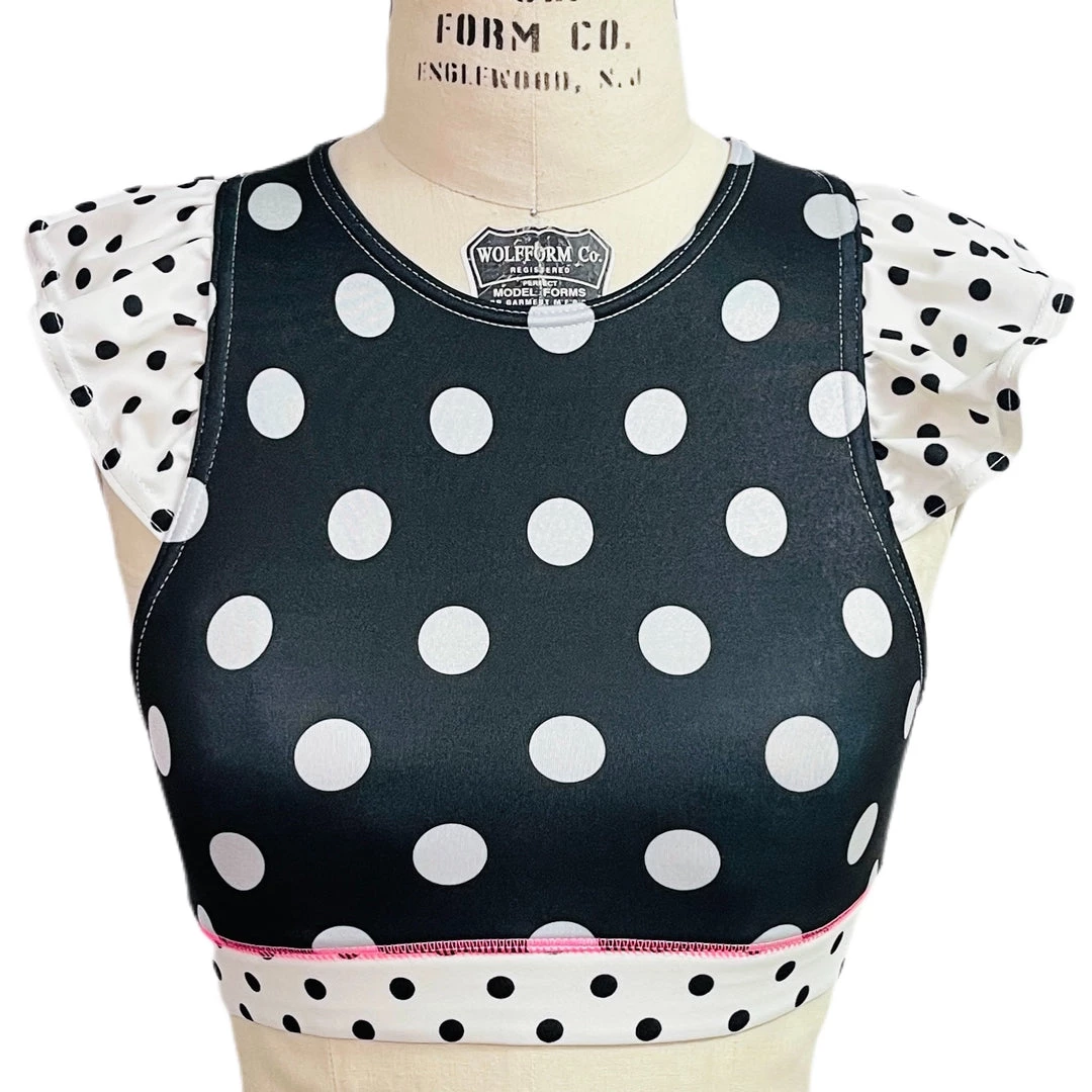 Brittany Allen BRAS Polka Dot Ruffle Crew Neck Sports Bra 1 Brittany Allen BRAS Polka Dot Ruffle Crew Neck Sports Bra