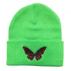 Shop Brittany Allen Green Rhinestone Butterfly Beanie