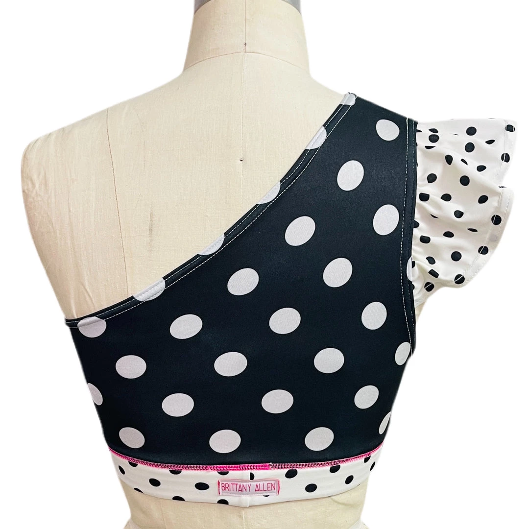 Brittany Allen Polka Dot Ruffle Shoulder Sports Bra 2 Brittany Allen Polka Dot Ruffle Shoulder Sports Bra