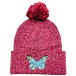 Shop Brittany Allen Heather Red Butterfly Pom Pom Beanie ACCESSORIES + TOTES