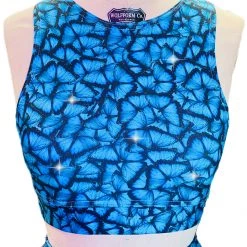 Brittany Allen BRAS Blue Butterfly Rhinestone Sports Bra