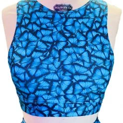 Brittany Allen BRAS Blue Butterfly Crew Neck Sports Bra