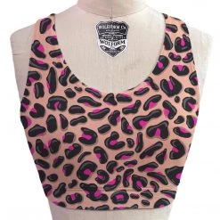 Brittany Allen Pink Leopard Scoop Neck Sports Bra