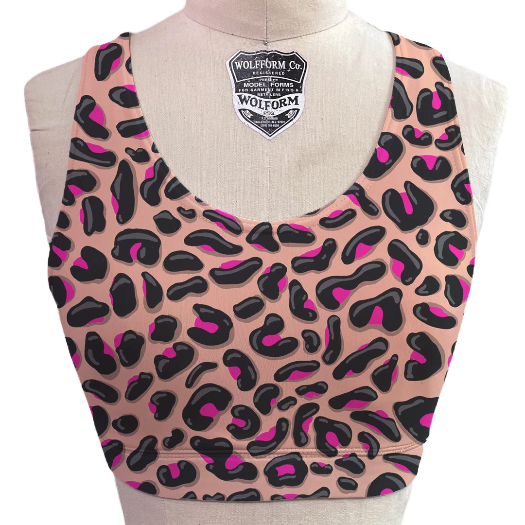 Brittany Allen Pink Leopard Scoop Neck Sports Bra 1 Brittany Allen Pink Leopard Scoop Neck Sports Bra